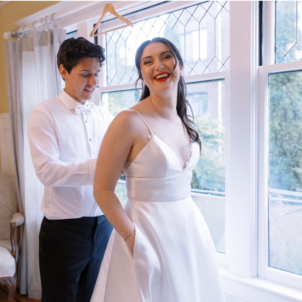 Nouvelle Amsale Smith Mikado A Line Ivory Wedding Gown bridal 10 (standard 8)